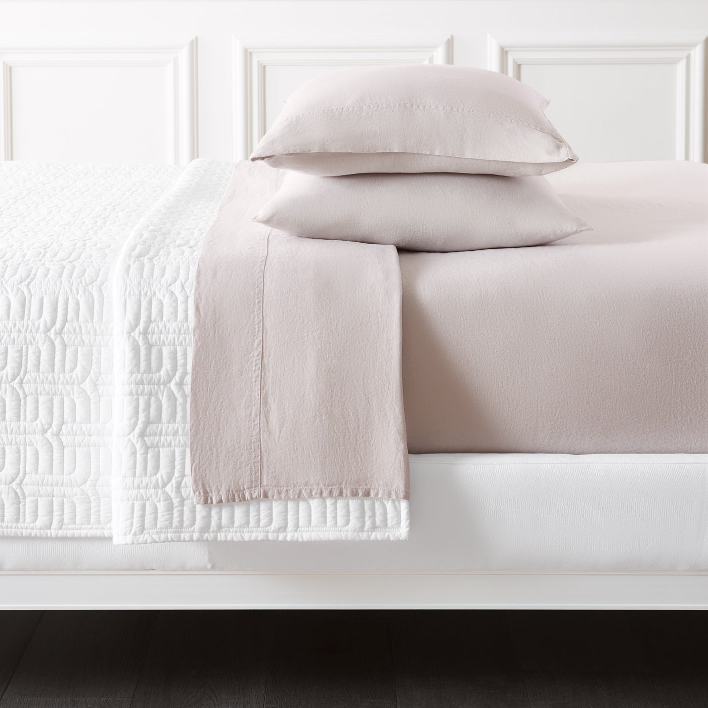 linen sheet set pale grey - folded view