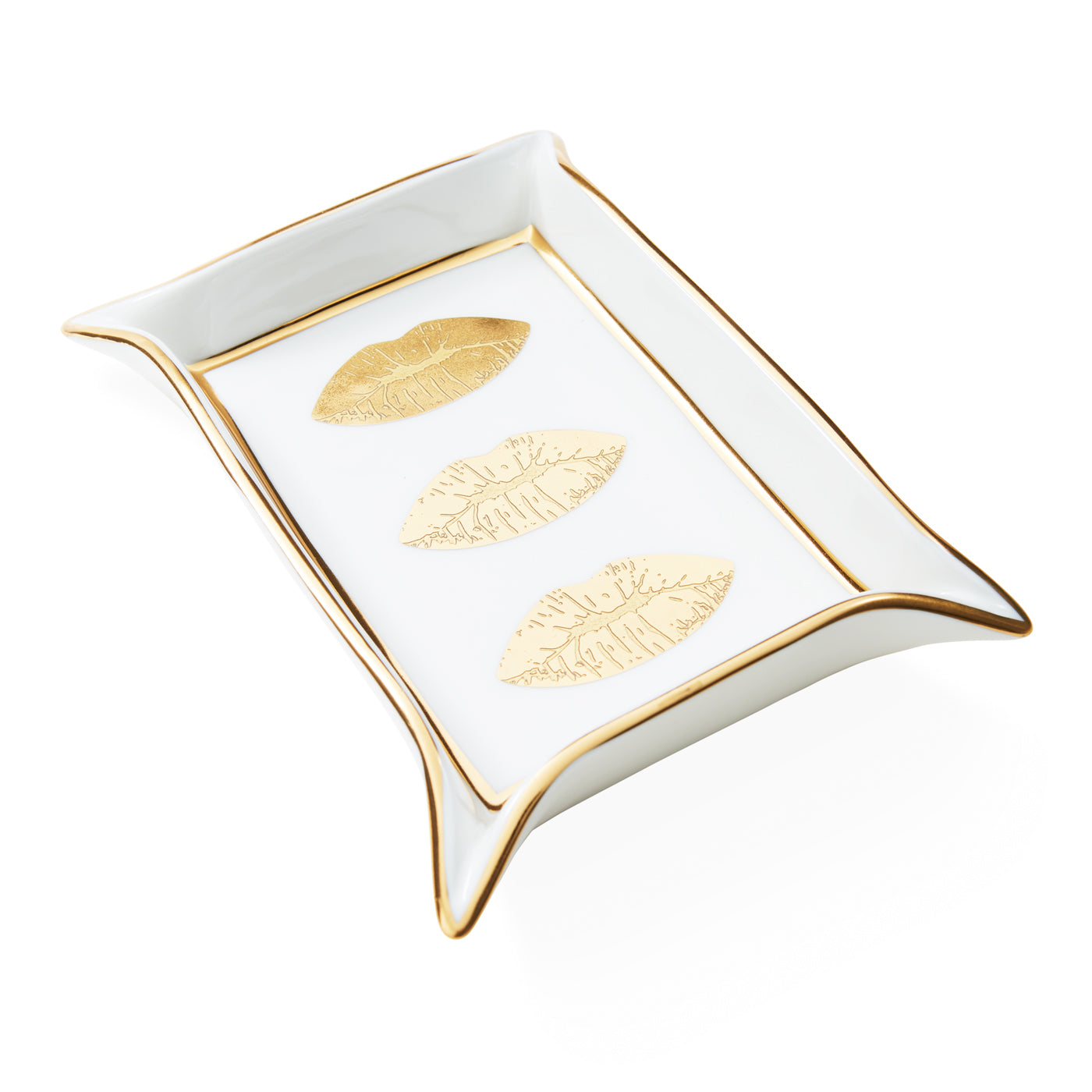 lips valet tray porcelain white gold - angle view