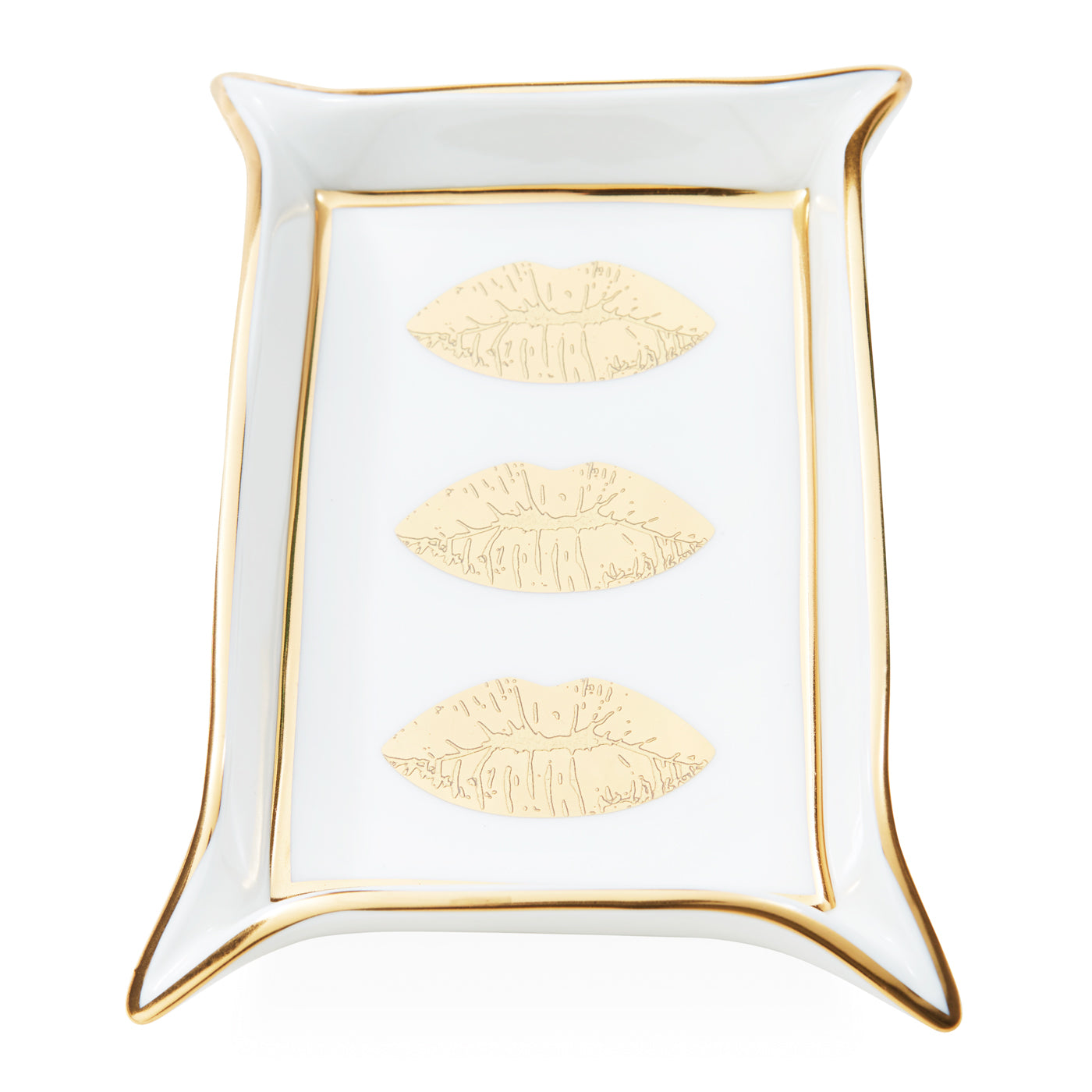 lips valet tray porcelain white gold - front view