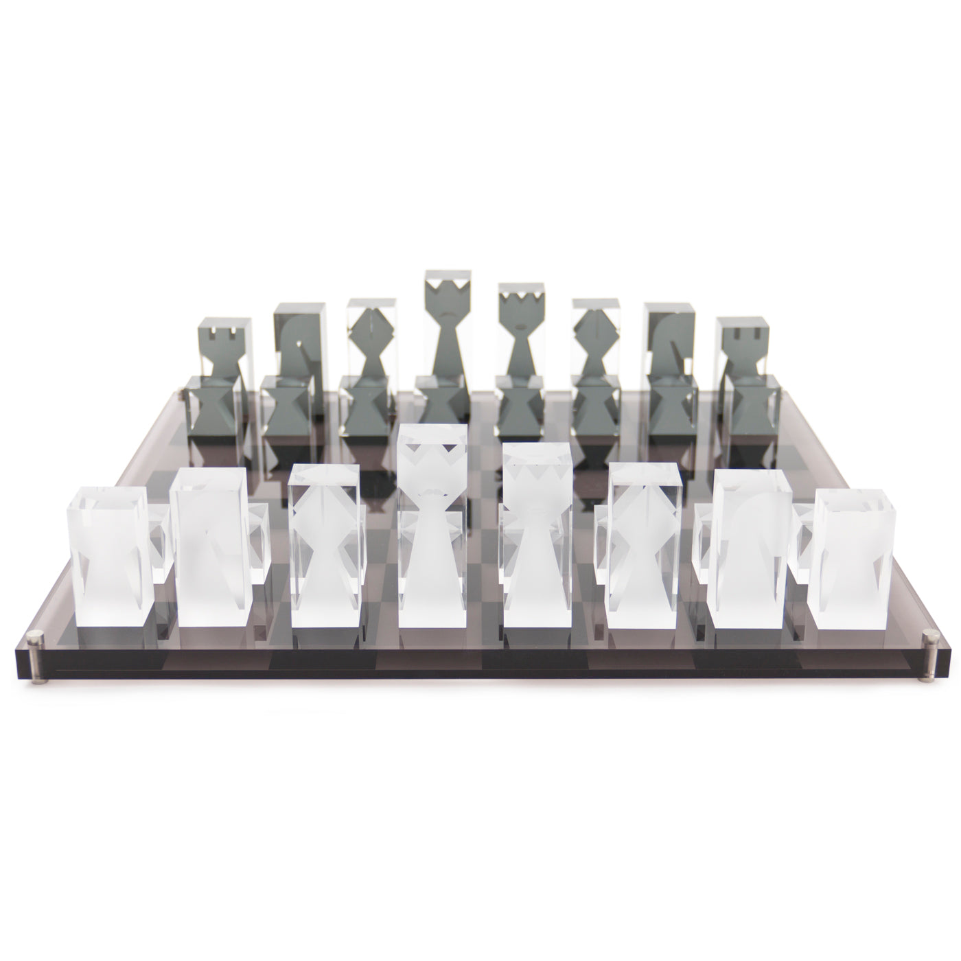 acrylic chess set black and clear - front view