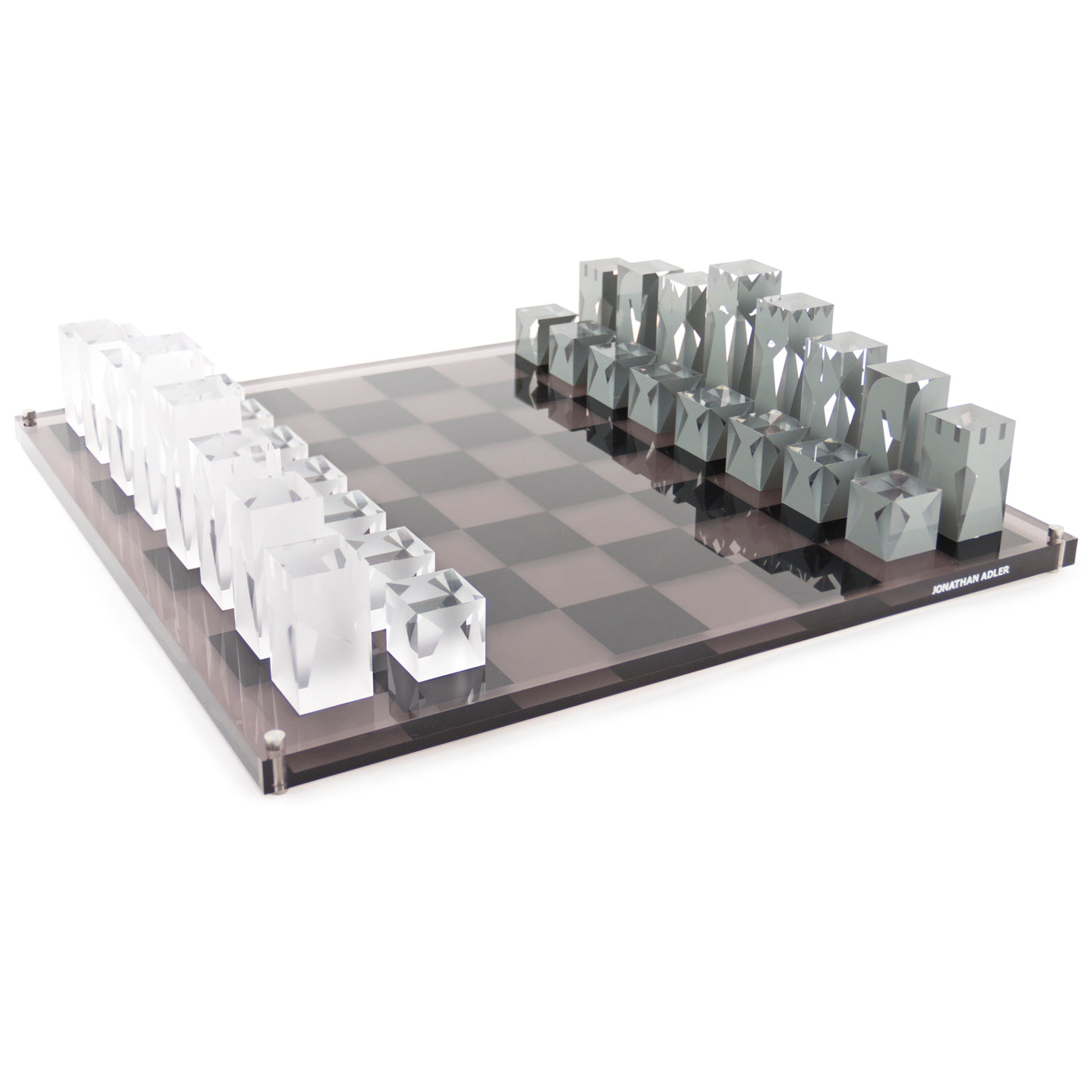 acrylic chess set black and clear - angle view