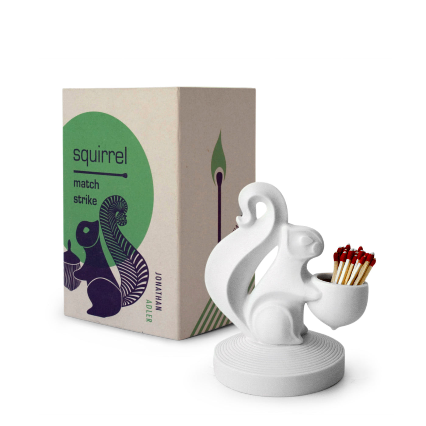 squirrel match strike porcelain white with box - side view