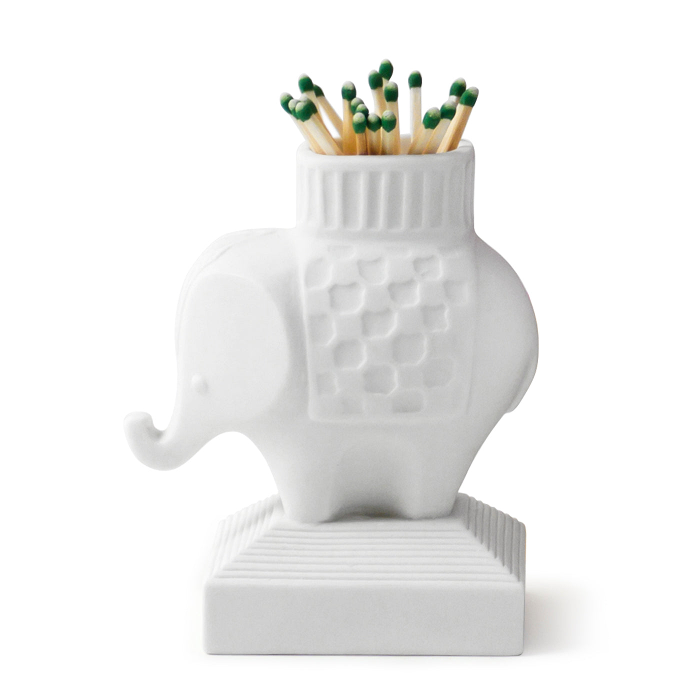 elephant match strike porcelain white with matches - front view