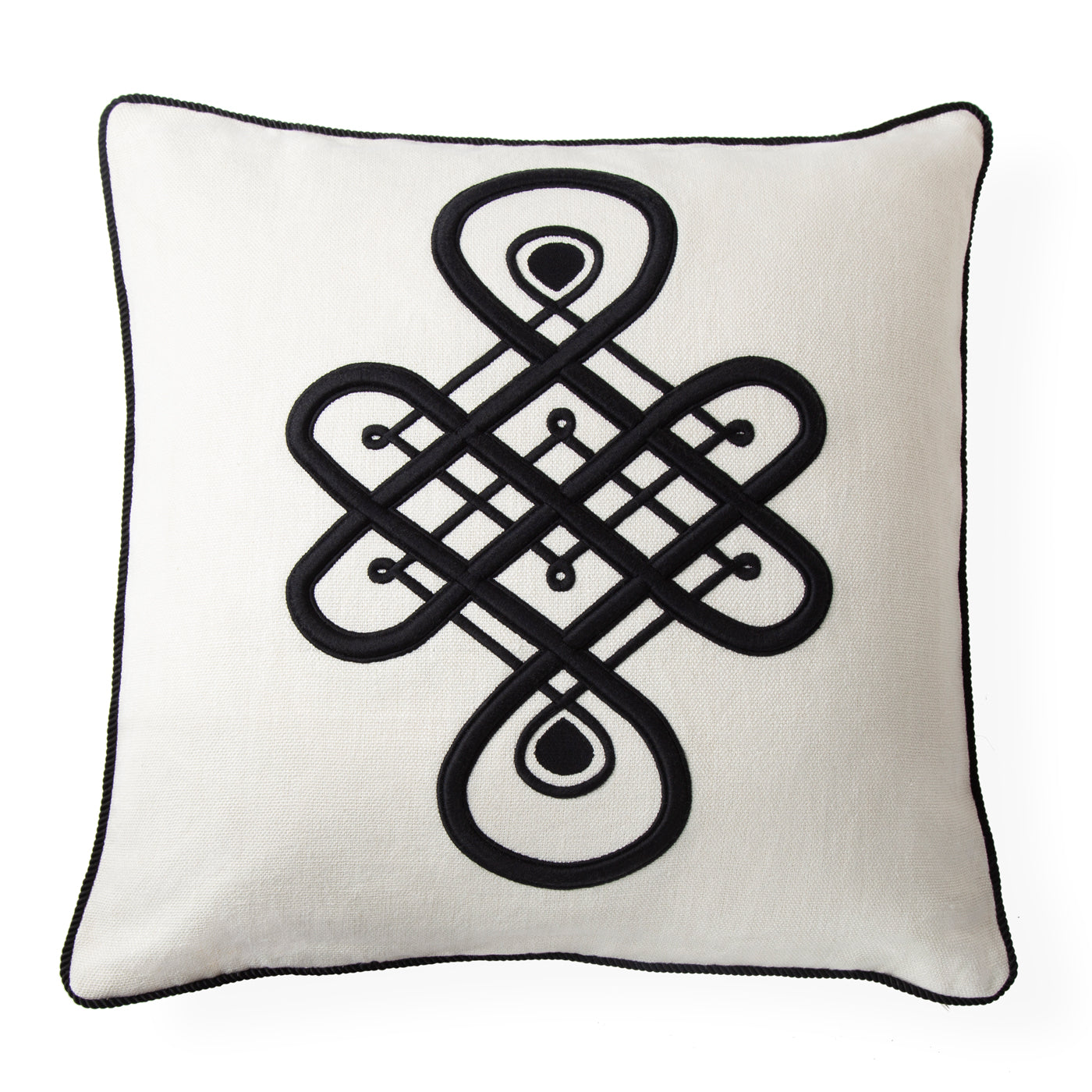 maxime emblem pillow linen white embroidery black - front view