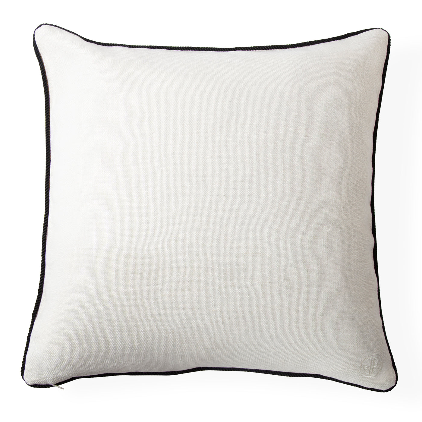 maxime emblem pillow linen white embroidery black - back view