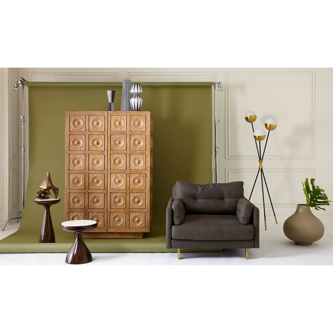 caracas tripod floor lamp antwerp circles cabinet - styled view