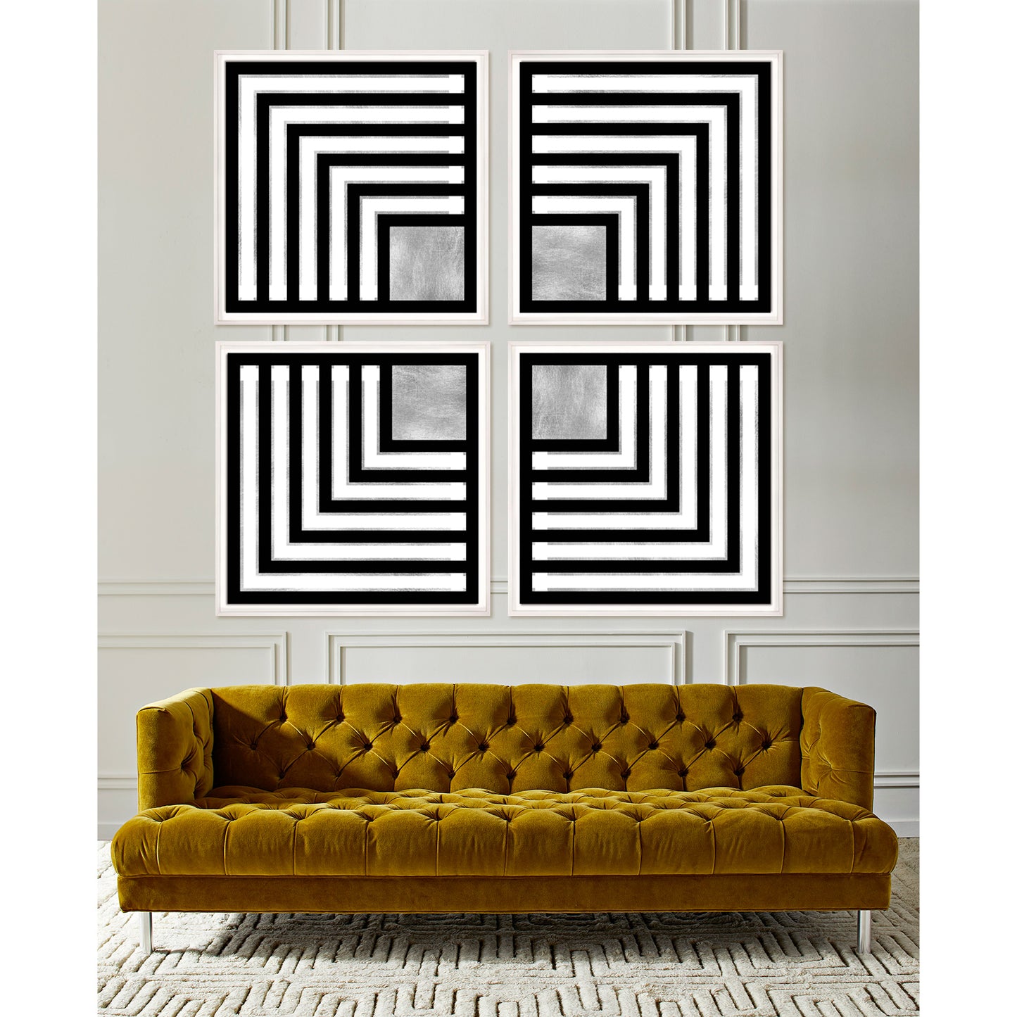 modern focus prints baxter t-arm sofa - styled view