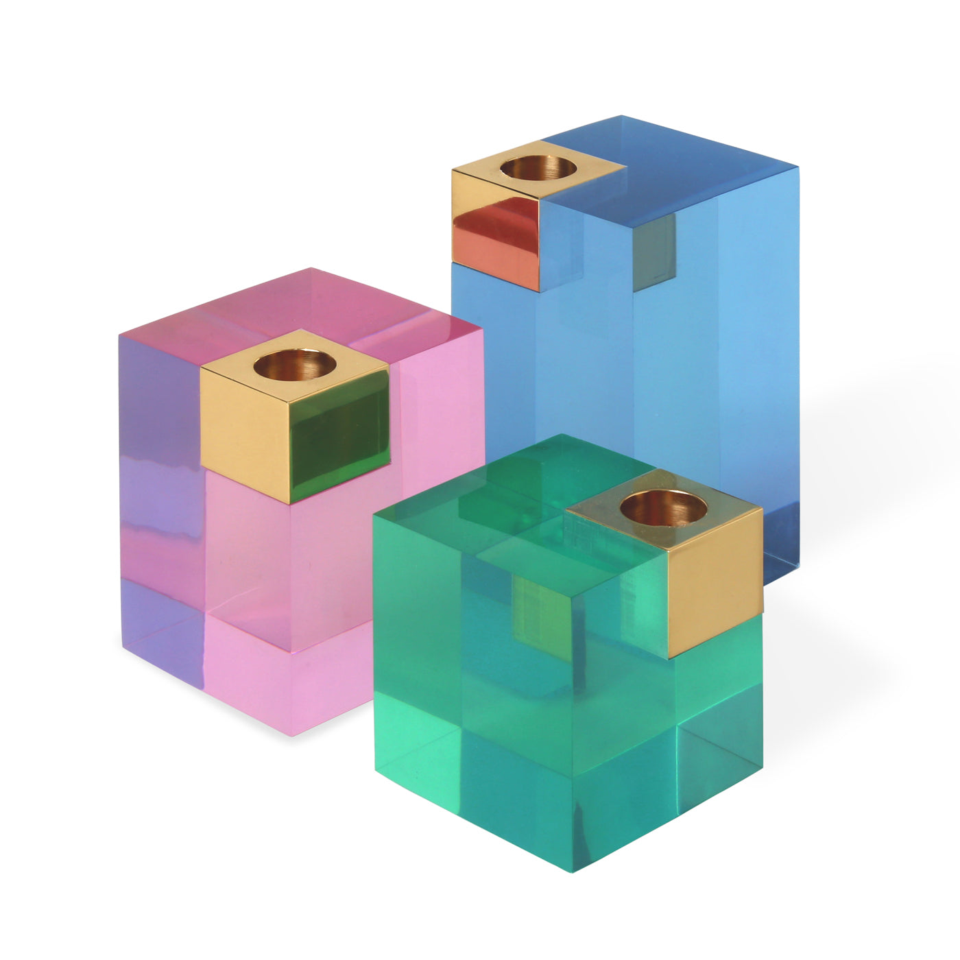 monte carlo candle holder trio acrylic blue green pink - angle view