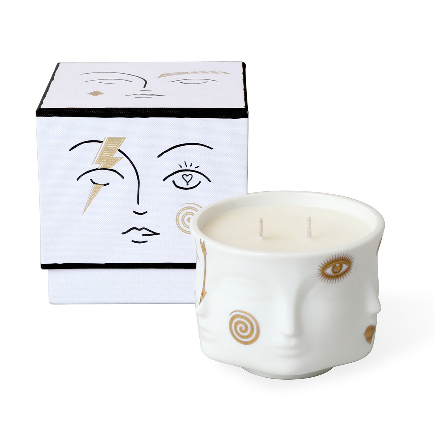 gilded muse candle porcelain white accents gold with box - front view
