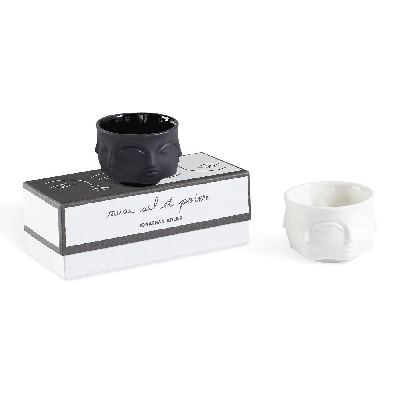 muse salt and pepper cellars porcelain black and white with box