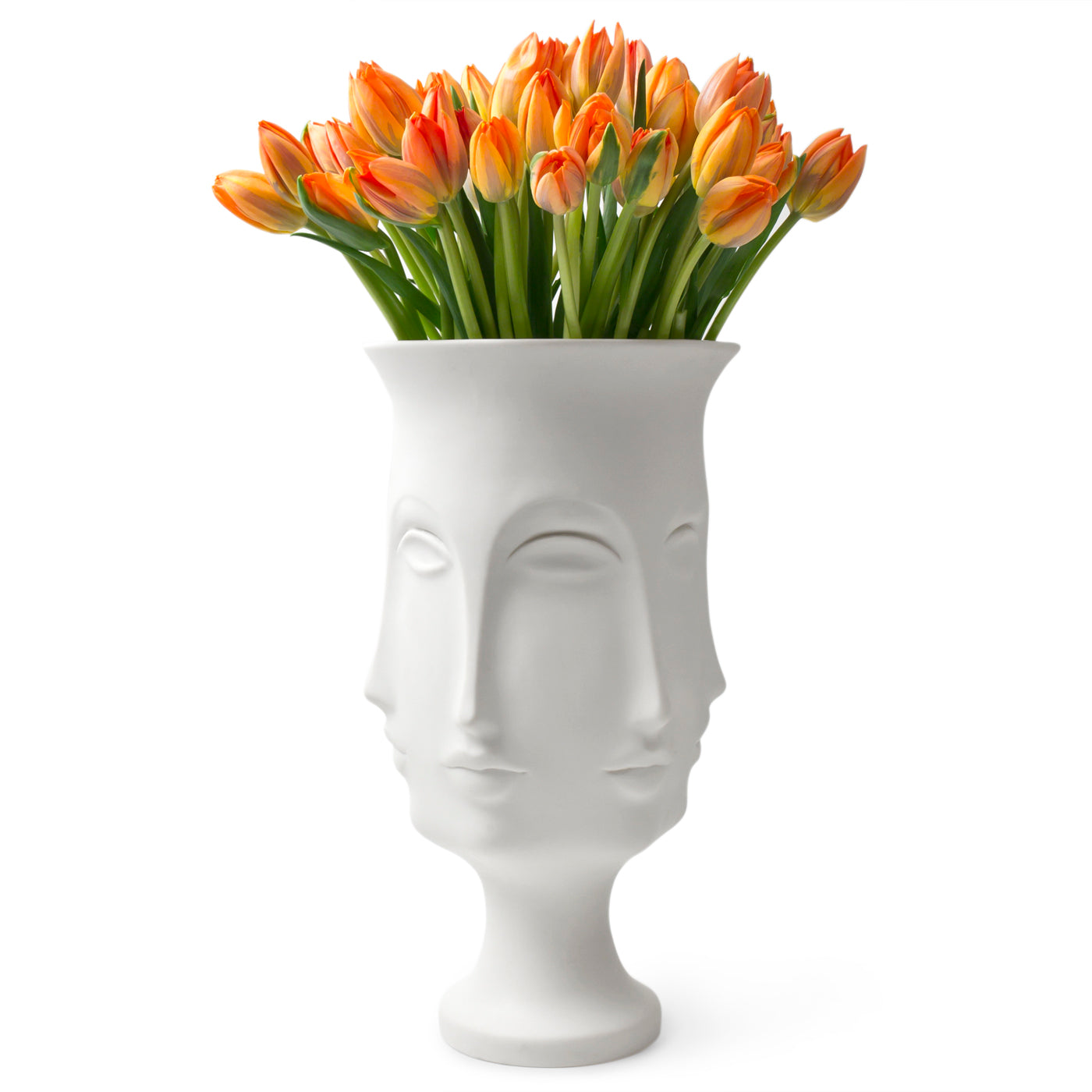 dora maar urn porcelain white with orange flowers - front view