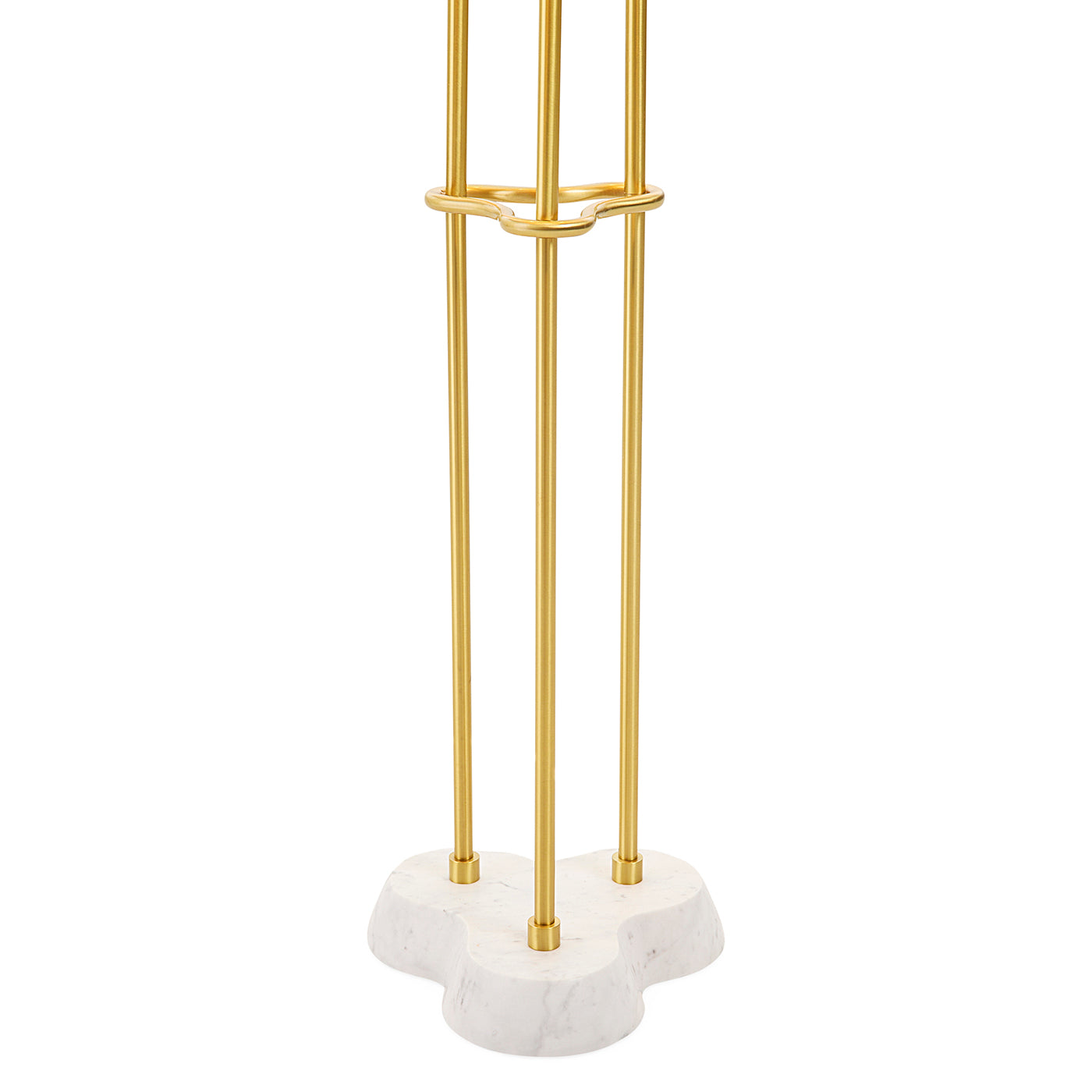 Gold umbrella stand with marble base on a white background