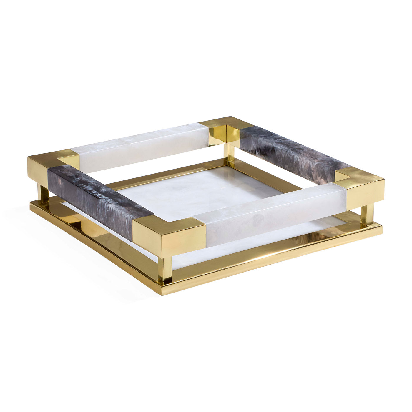 Mustique Black & White Square Tray - angle view