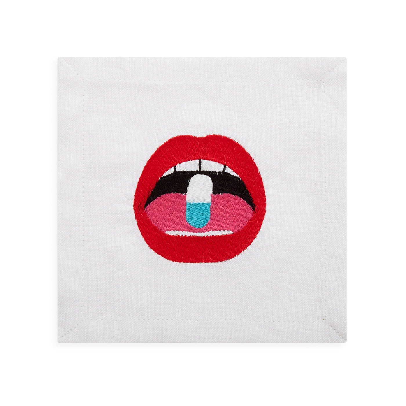 lips cocktail napkins cotton linen red black - view 2