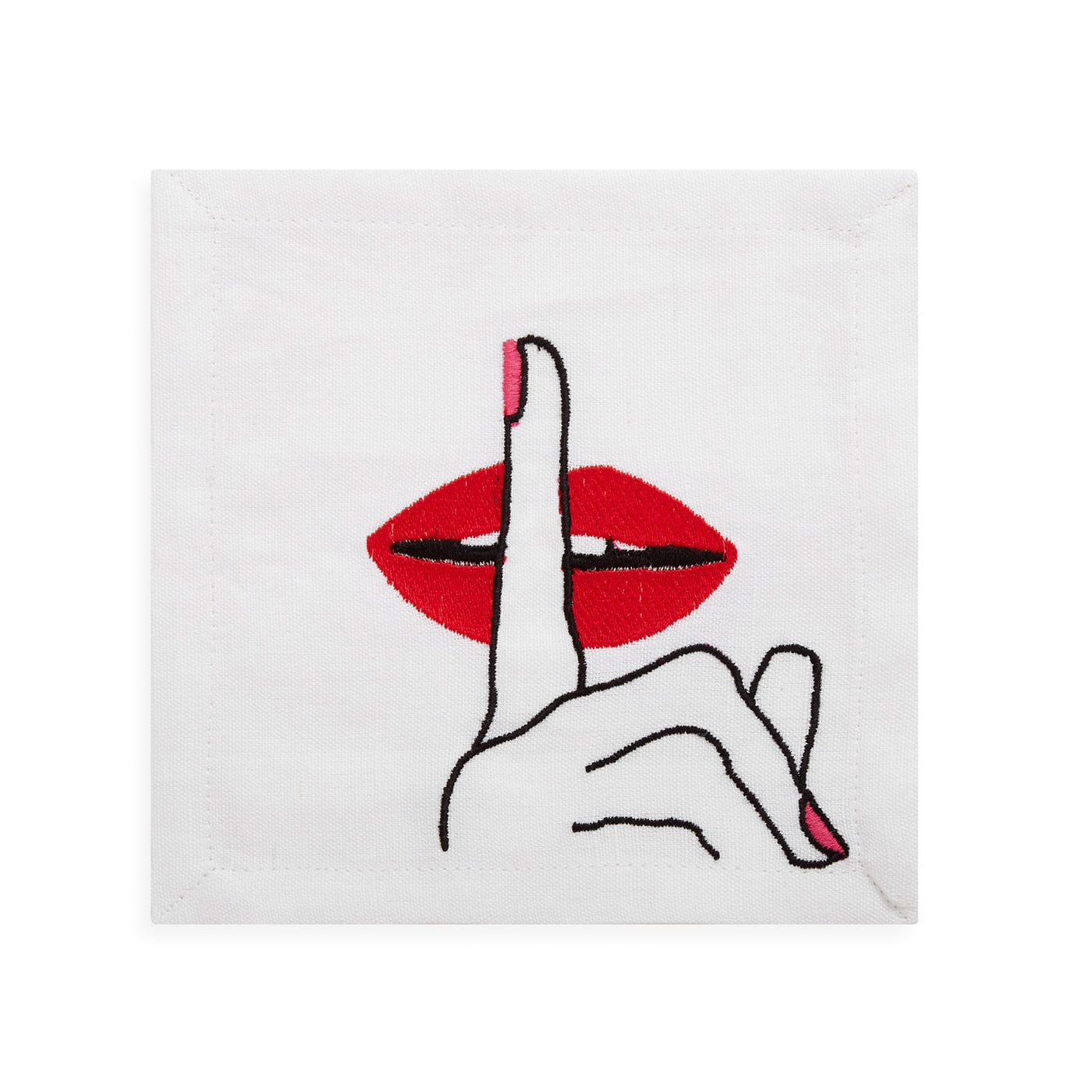 lips cocktail napkins cotton linen red black - view 4