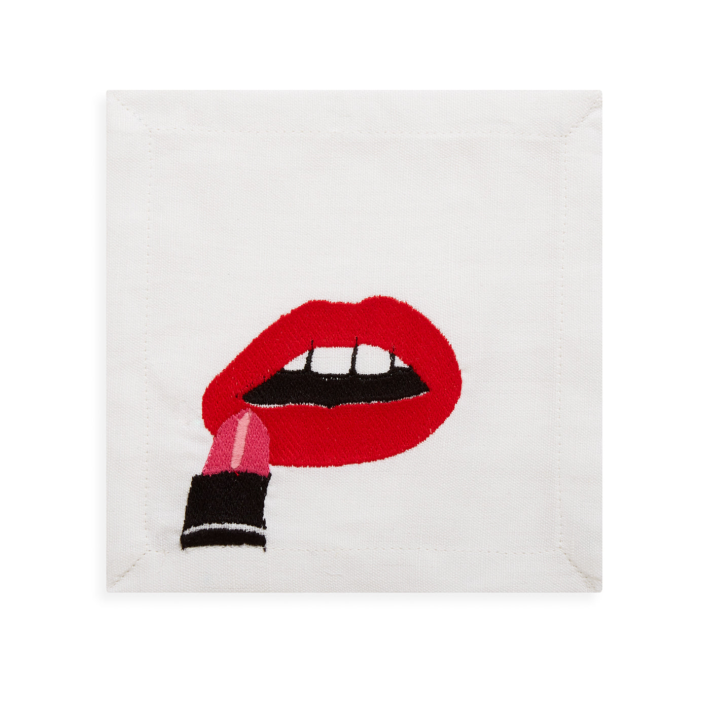 lips cocktail napkins cotton linen red black - view 5