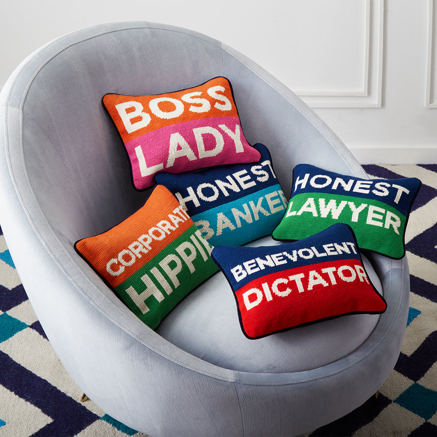 Jet Set Needlepoint Pillow Honest Lawyer - back view
