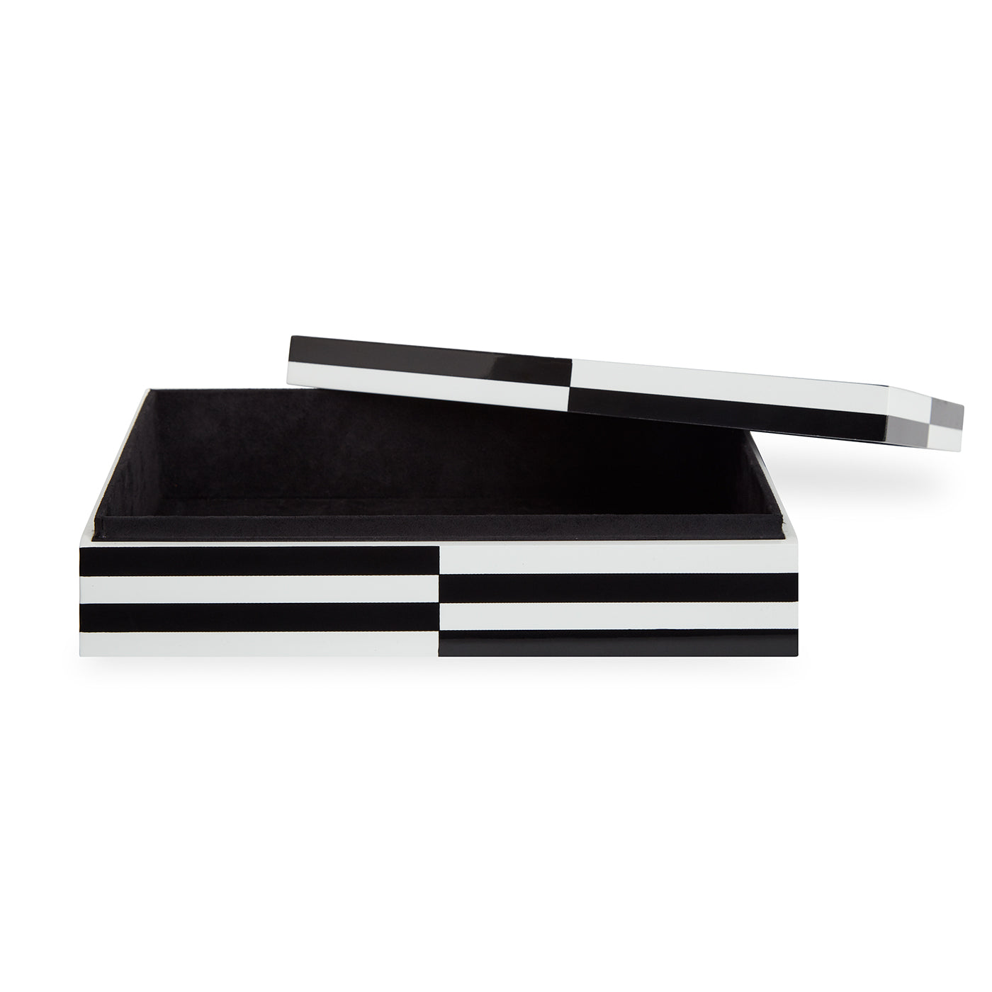 op art lacquer box large black white open - front view