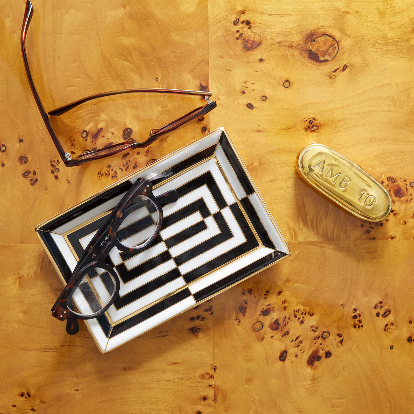 op art rectangle tray with glasses - styled view