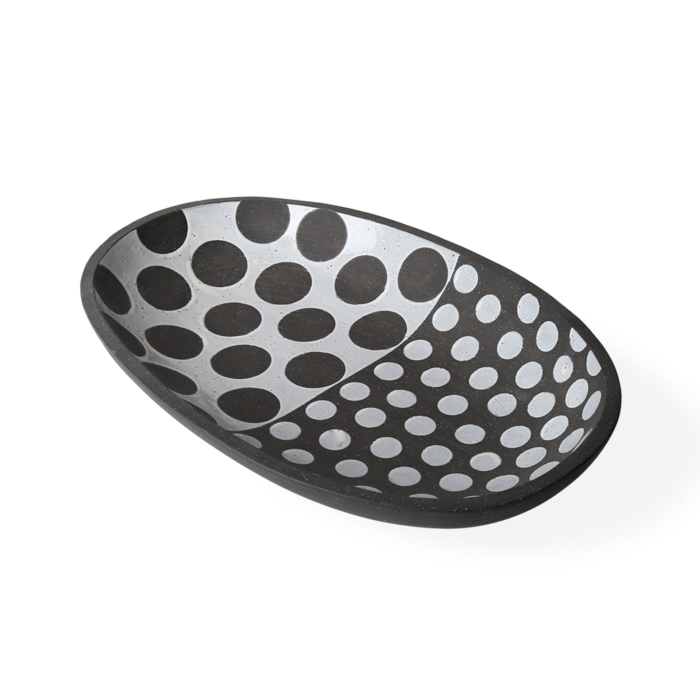 palm springs oblong bowl stoneware black and white - angle view 2