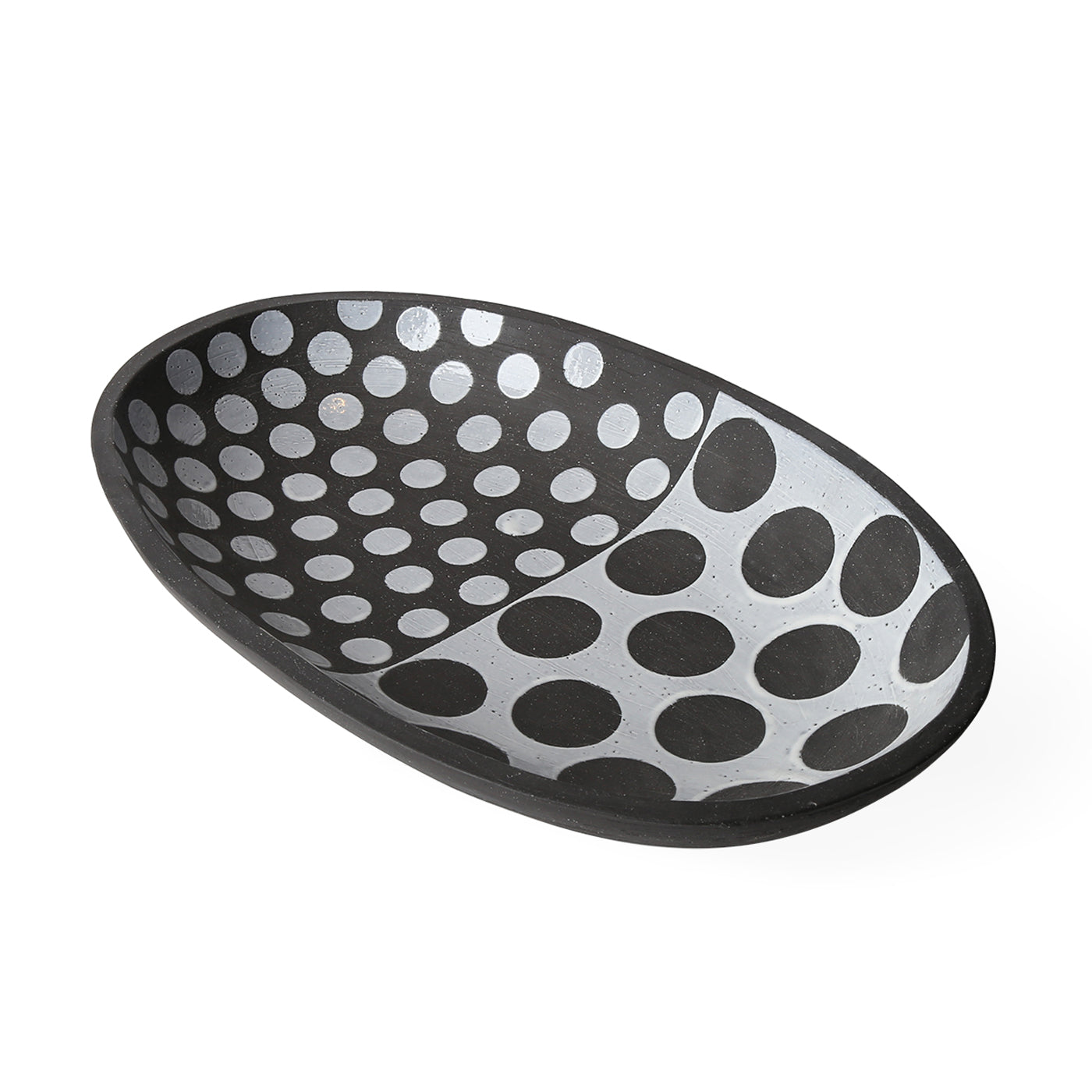 palm springs oblong bowl stoneware black and white - angle view 3