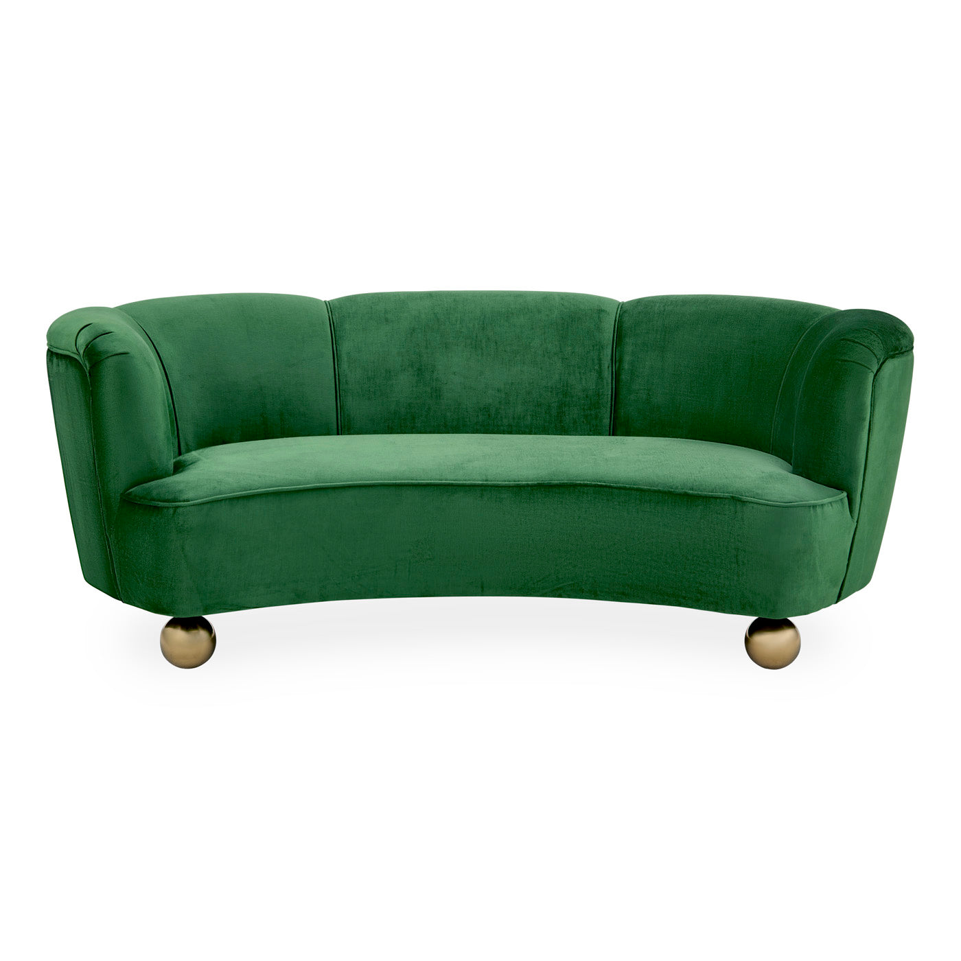 parker curved sofa brussels watercress velvet legs brass orb - front view