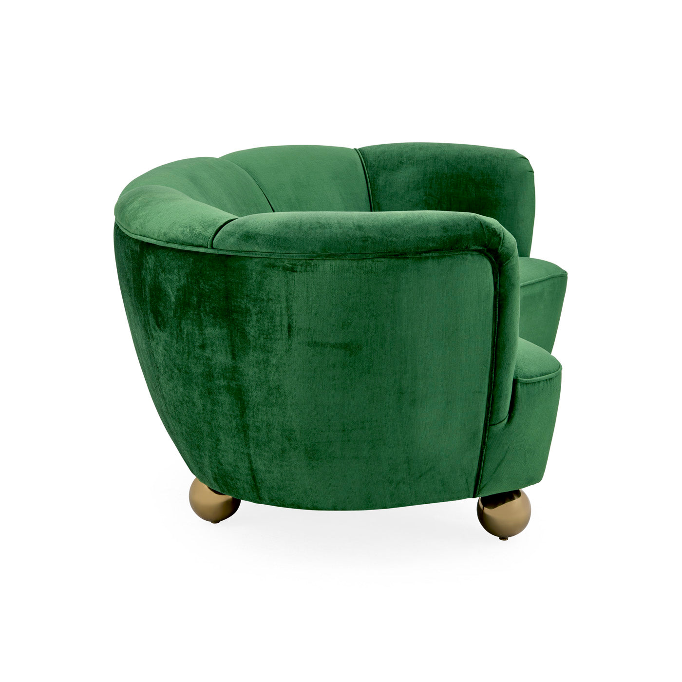 parker curved sofa chalet apricot linen brass orb legs - side view