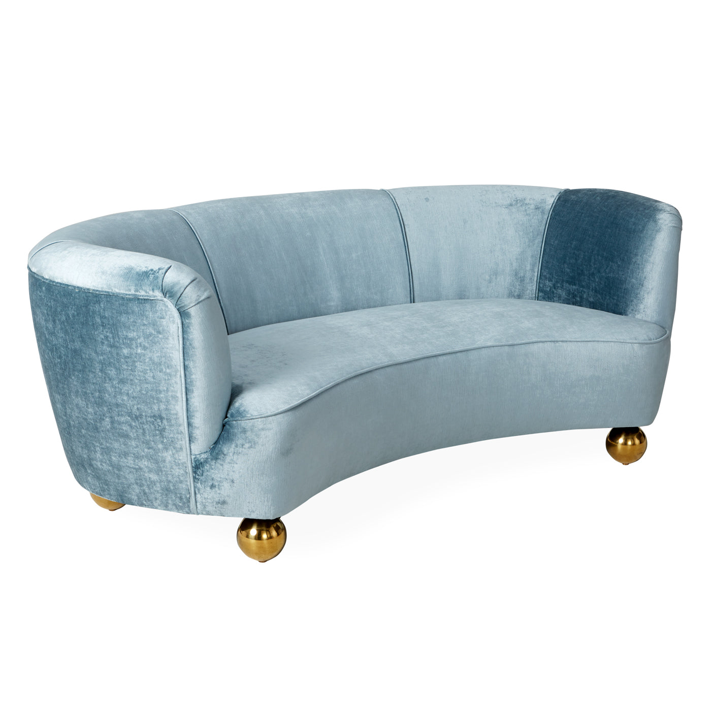 parker curved sofa brussels powder blue velvet legs brass orb - angle view