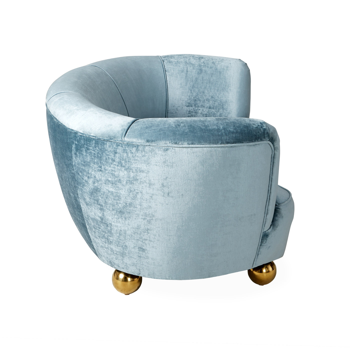 parker curved sofa brussels powder blue velvet legs brass orb - side view
