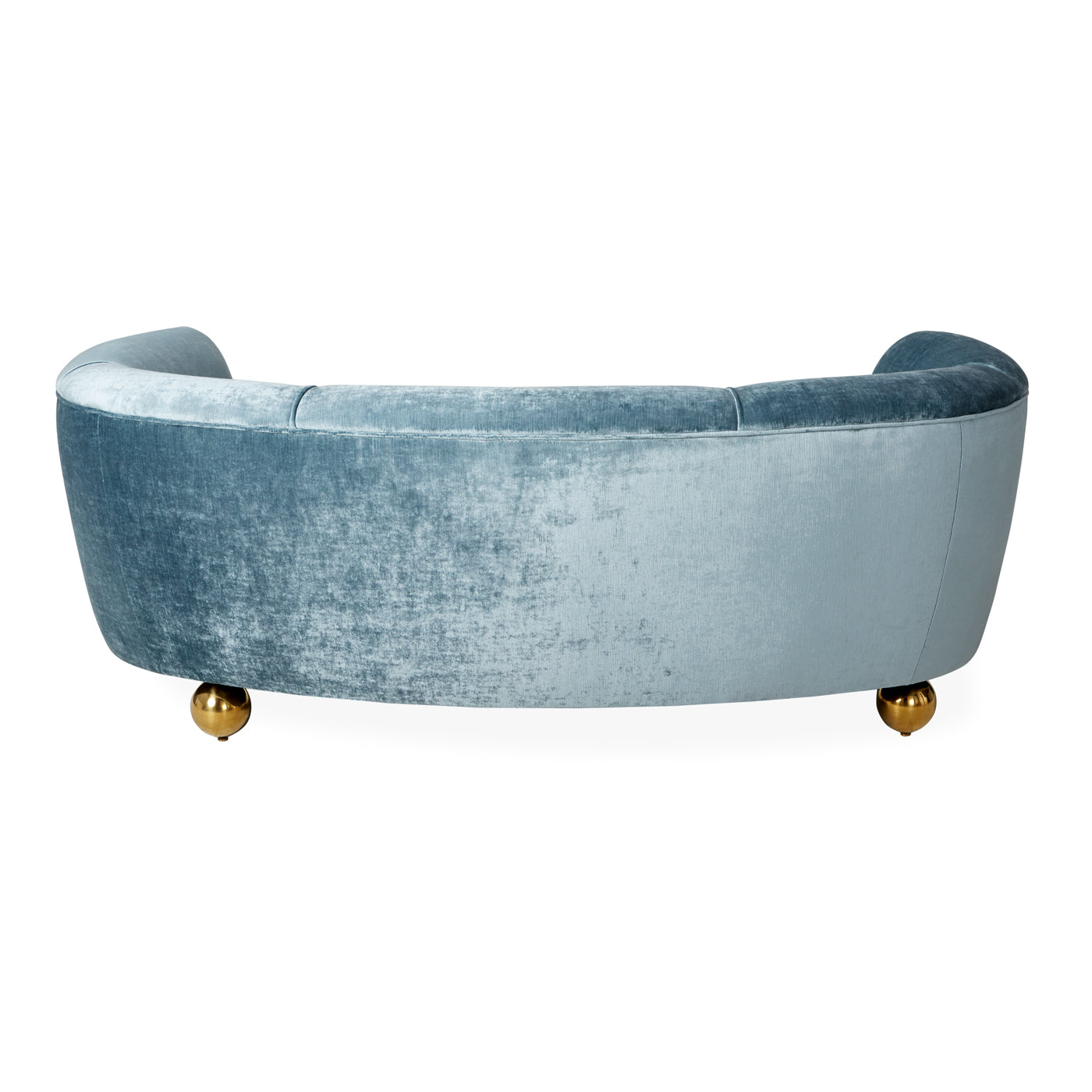 parker curved sofa brussels powder blue velvet legs brass orb - back view