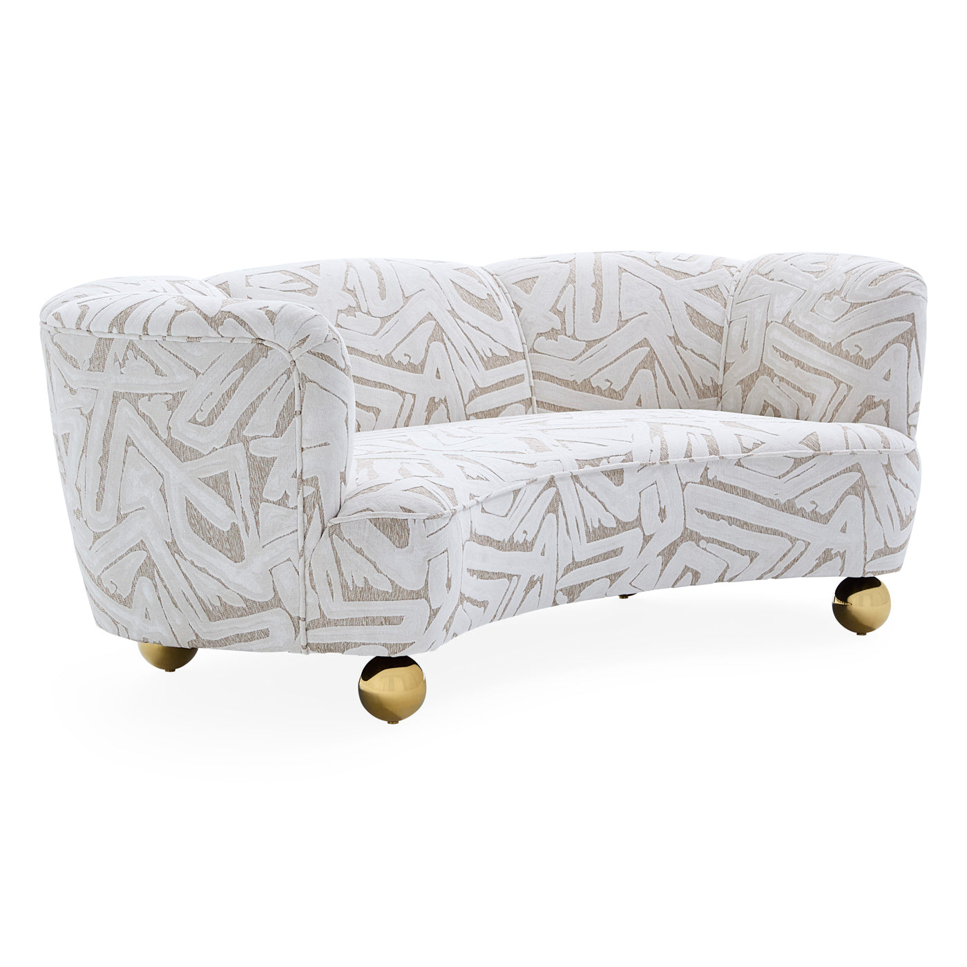parker curved sofa brussels watercress velvet brass orb legs - angle view