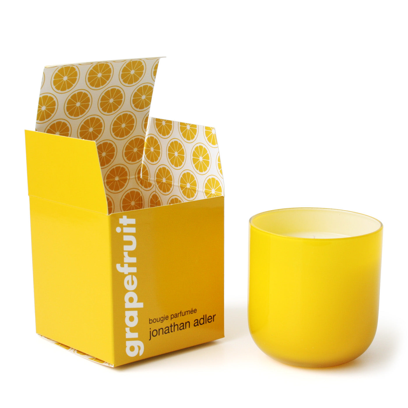 grapefuit pop candle yellow with box - angle view