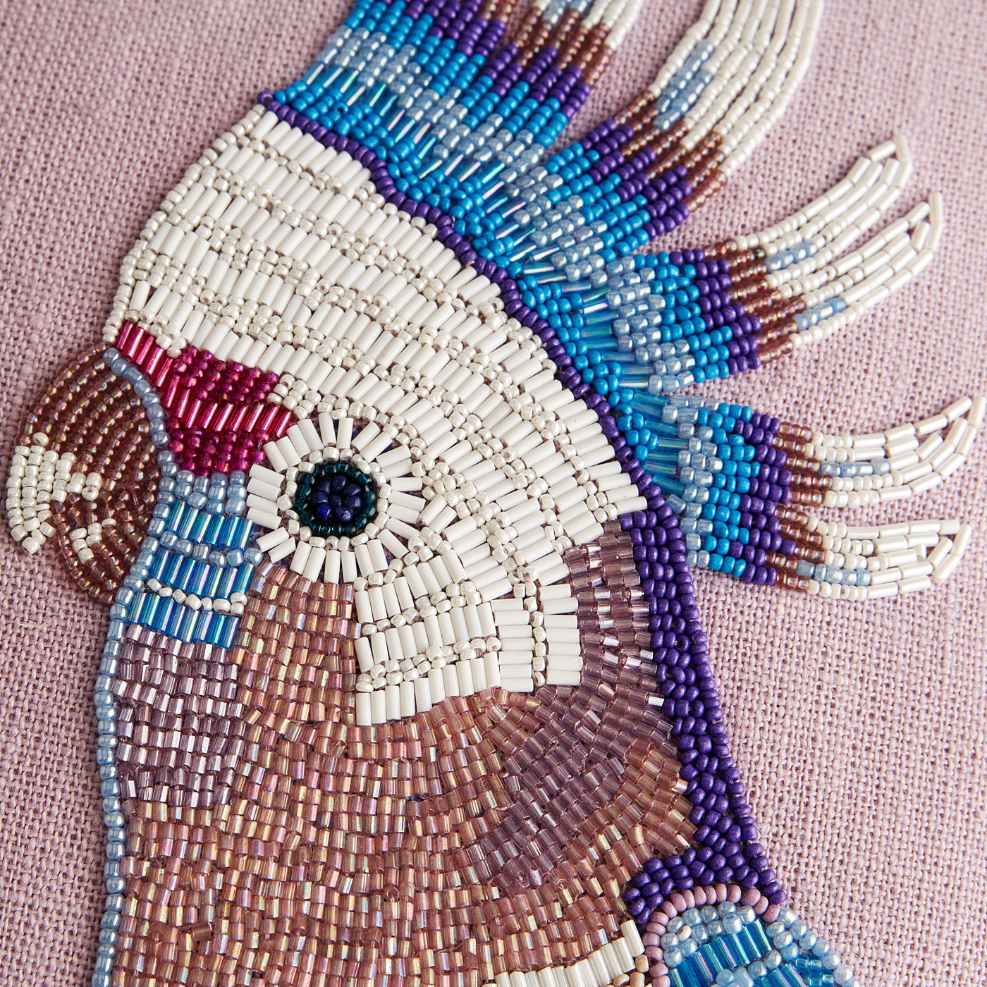 Parrots Beaded Pillow - details view
