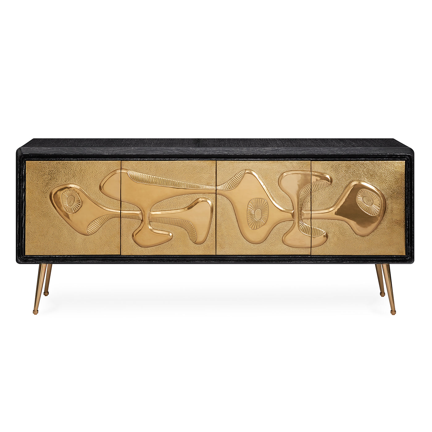 reform credenza brass ebonized cerused oak wood - front view