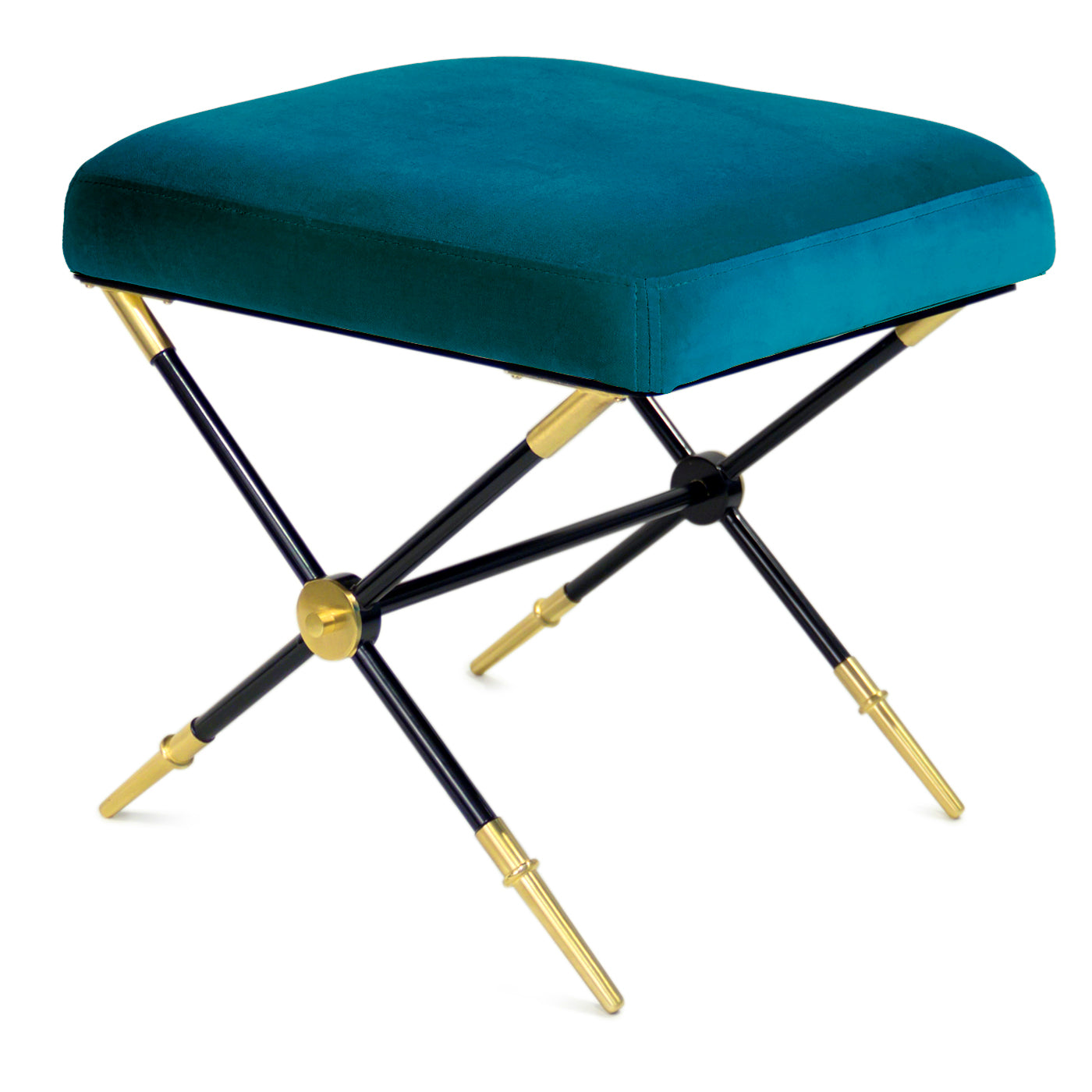 rider x-bench rialto peacock blue velvet brass black frame - angle view