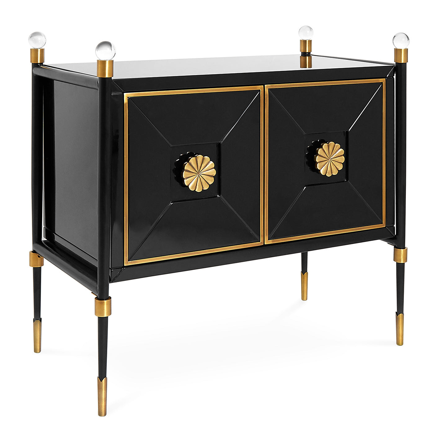 rider small cabinet black lacquer wood antique brass accents angle view