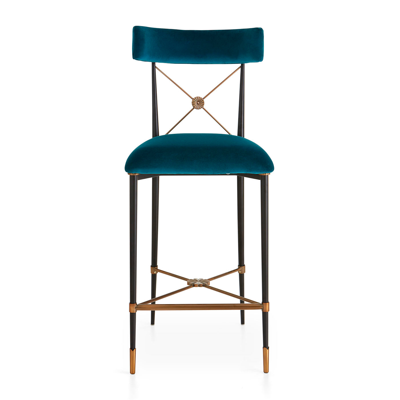 rider counter stool rialto peacock velvet black brass frame - front view