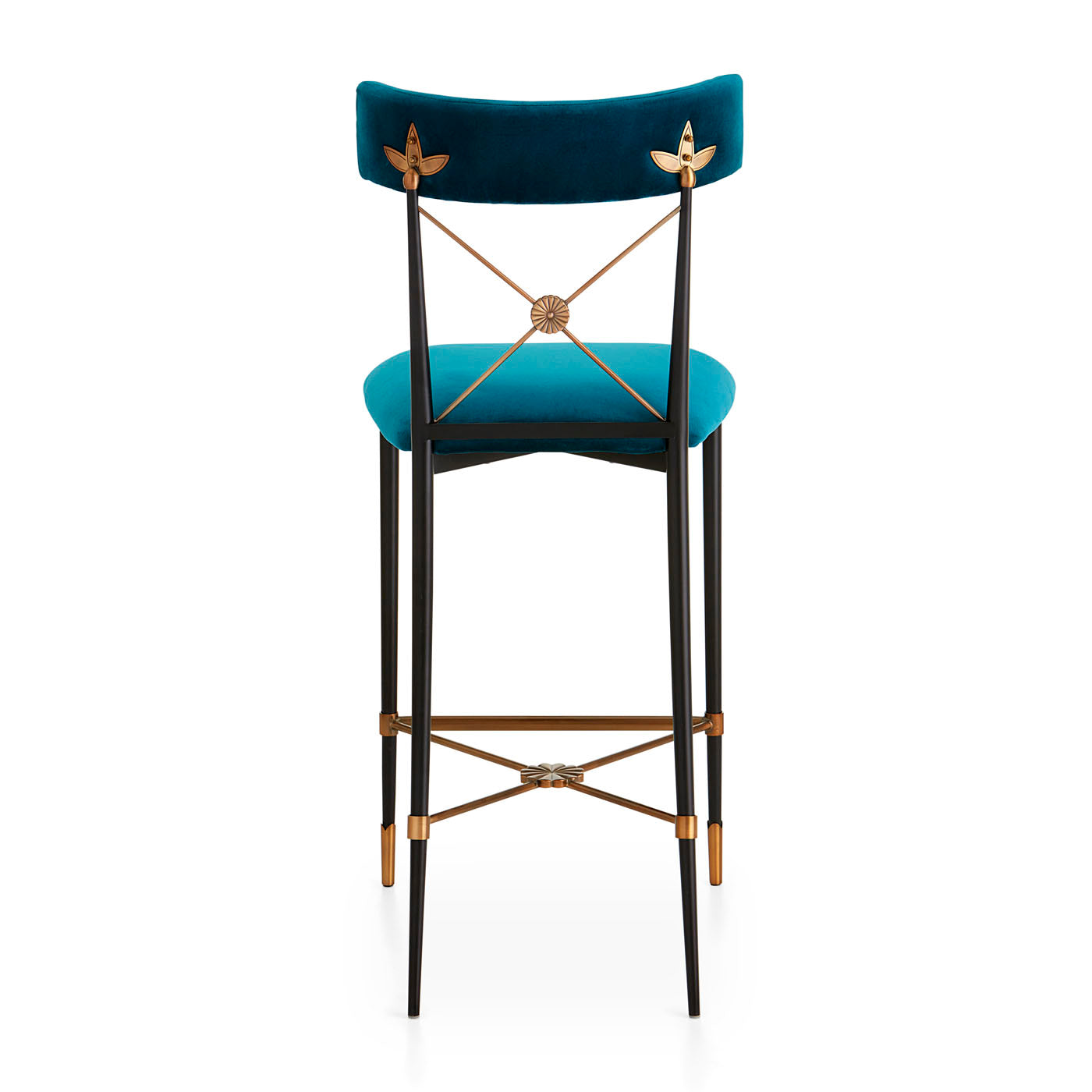 rider counter stool rialto peacock velvet black brass frame - back view
