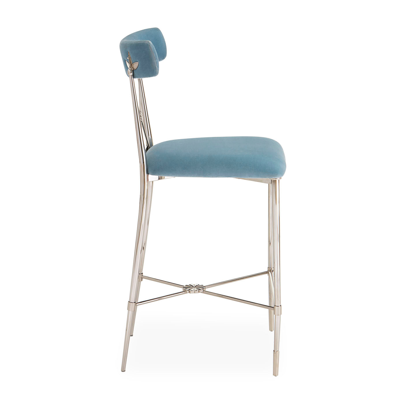 rider counter stool rialto sky blue velvet nickel frame - side view