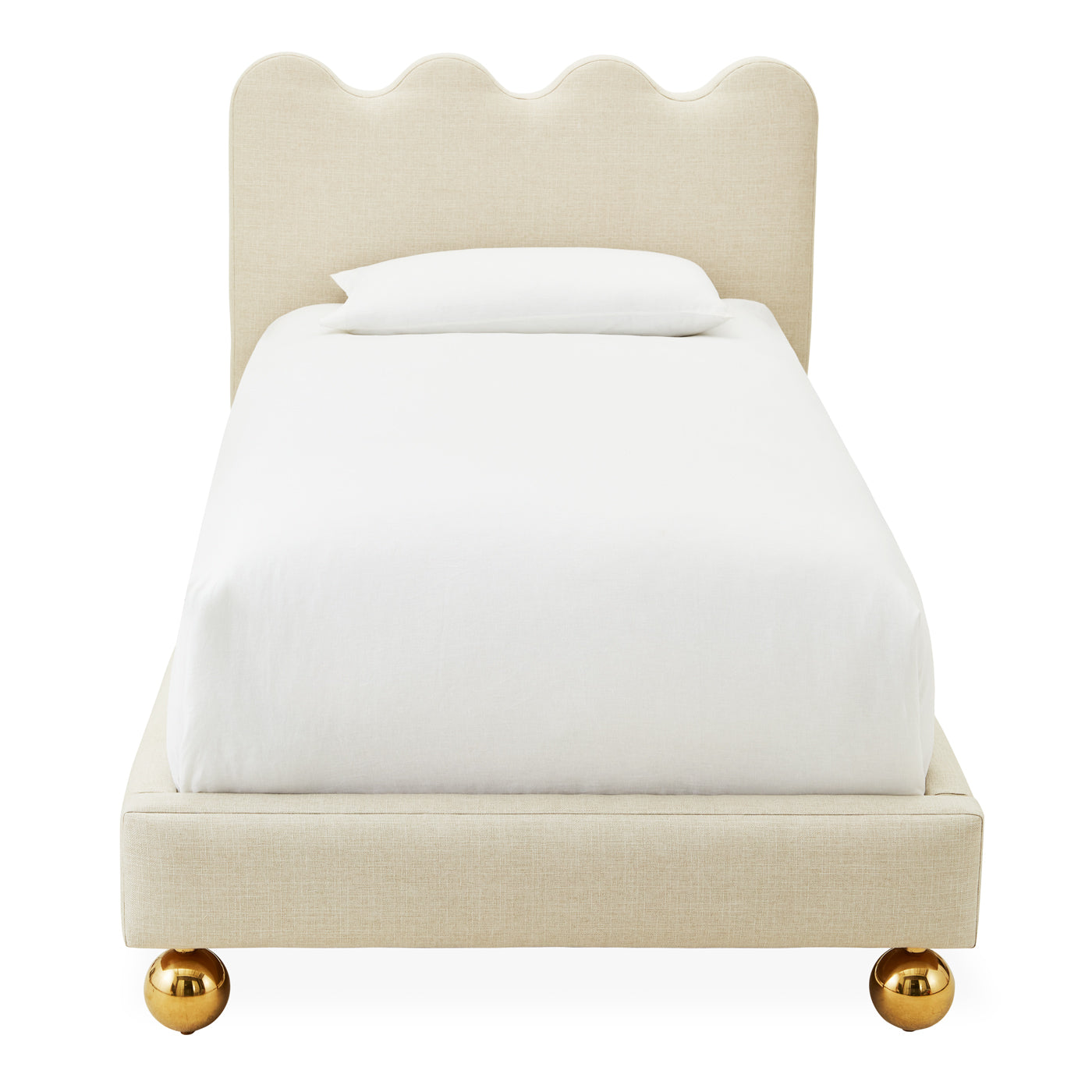 ripple twin bed dunbar sand linen brass orb feet - side view