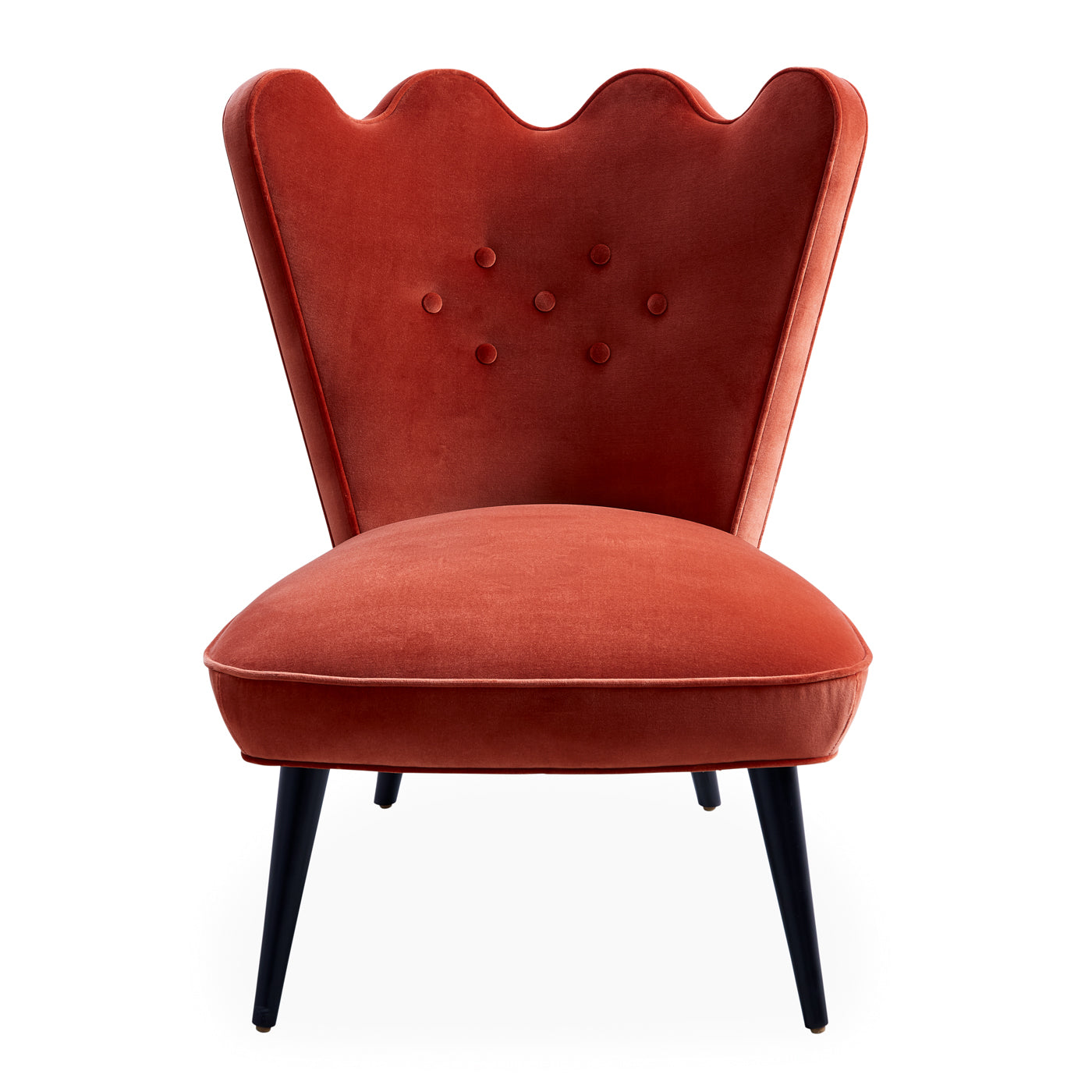 ripple slipper chair venice rust ornage velvet black legs - front view