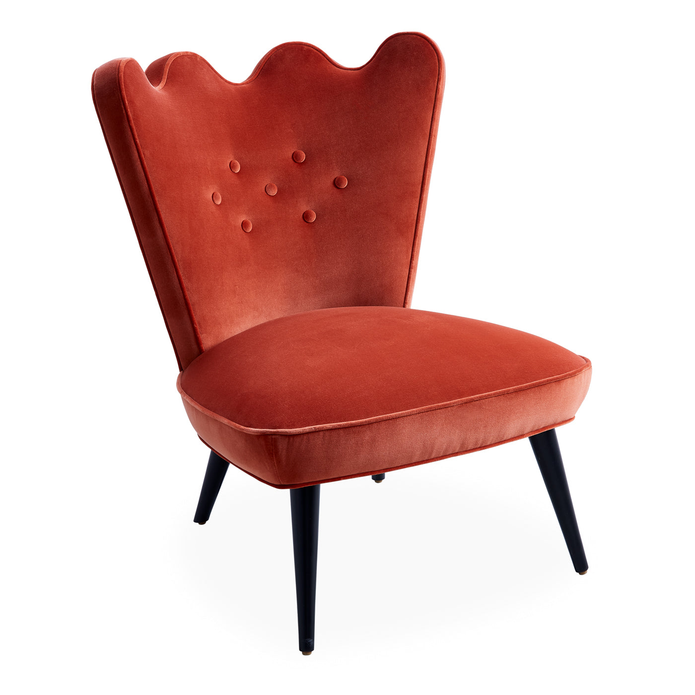 ripple slipper chair venice rust ornage velvet black legs - angle view