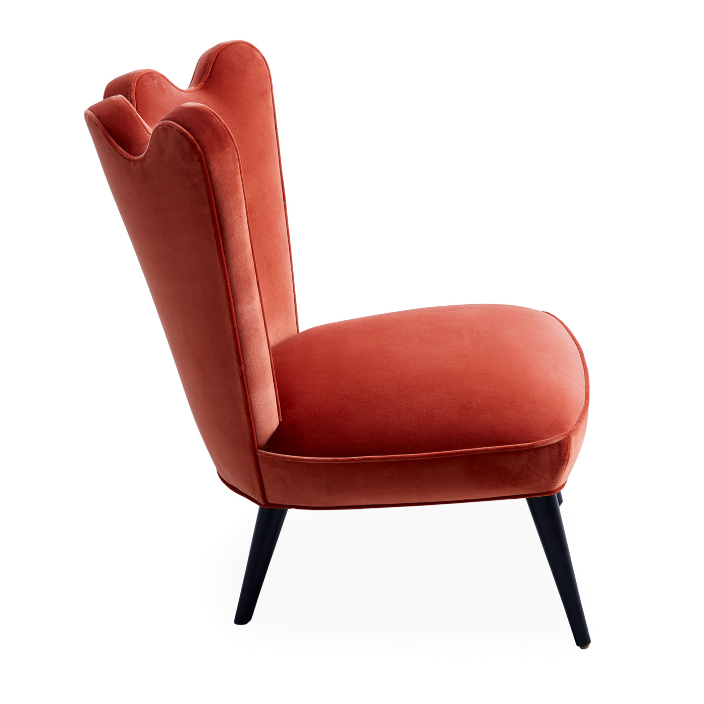 ripple slipper chair venice rust ornage velvet black legs - side view