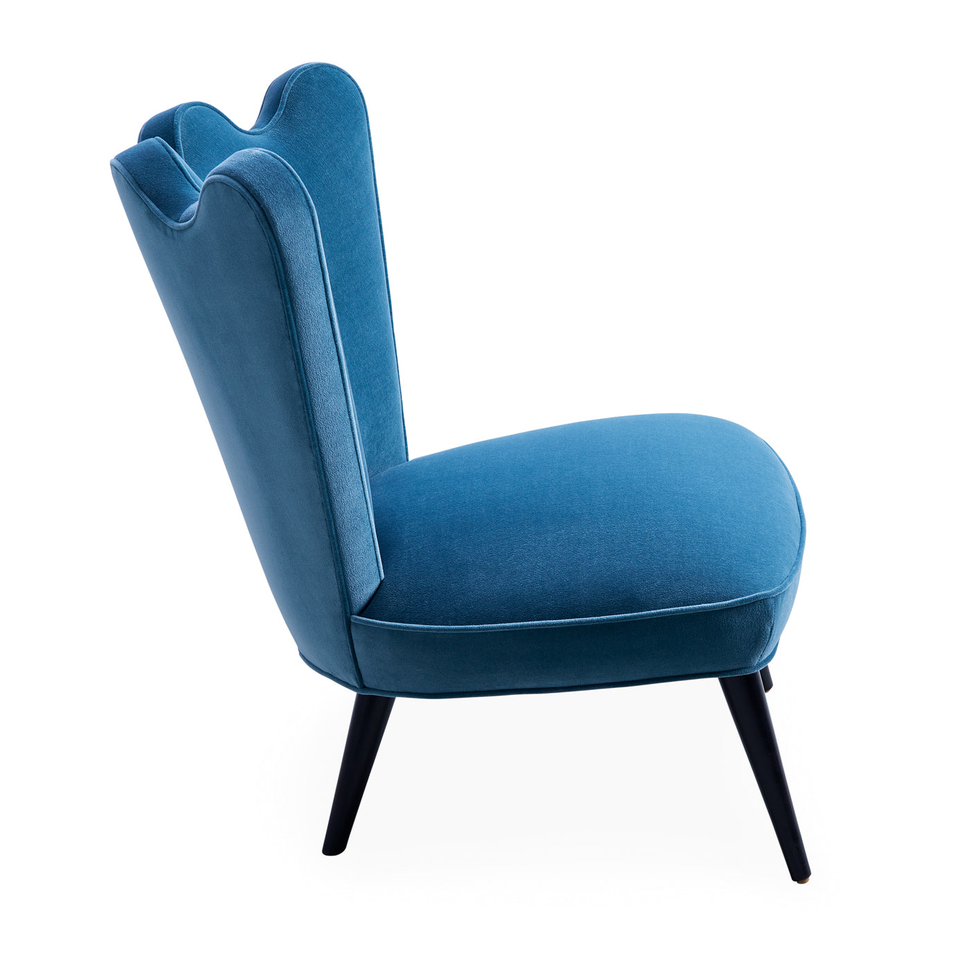 ripple slipper chair venice twilight blue velvet black legs - side view