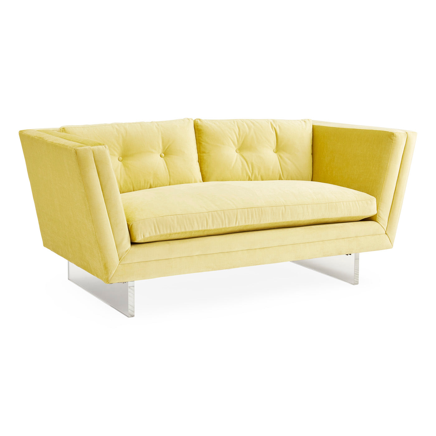 sebastian apartment sofa brussels citron velvet acrylic base - angle view