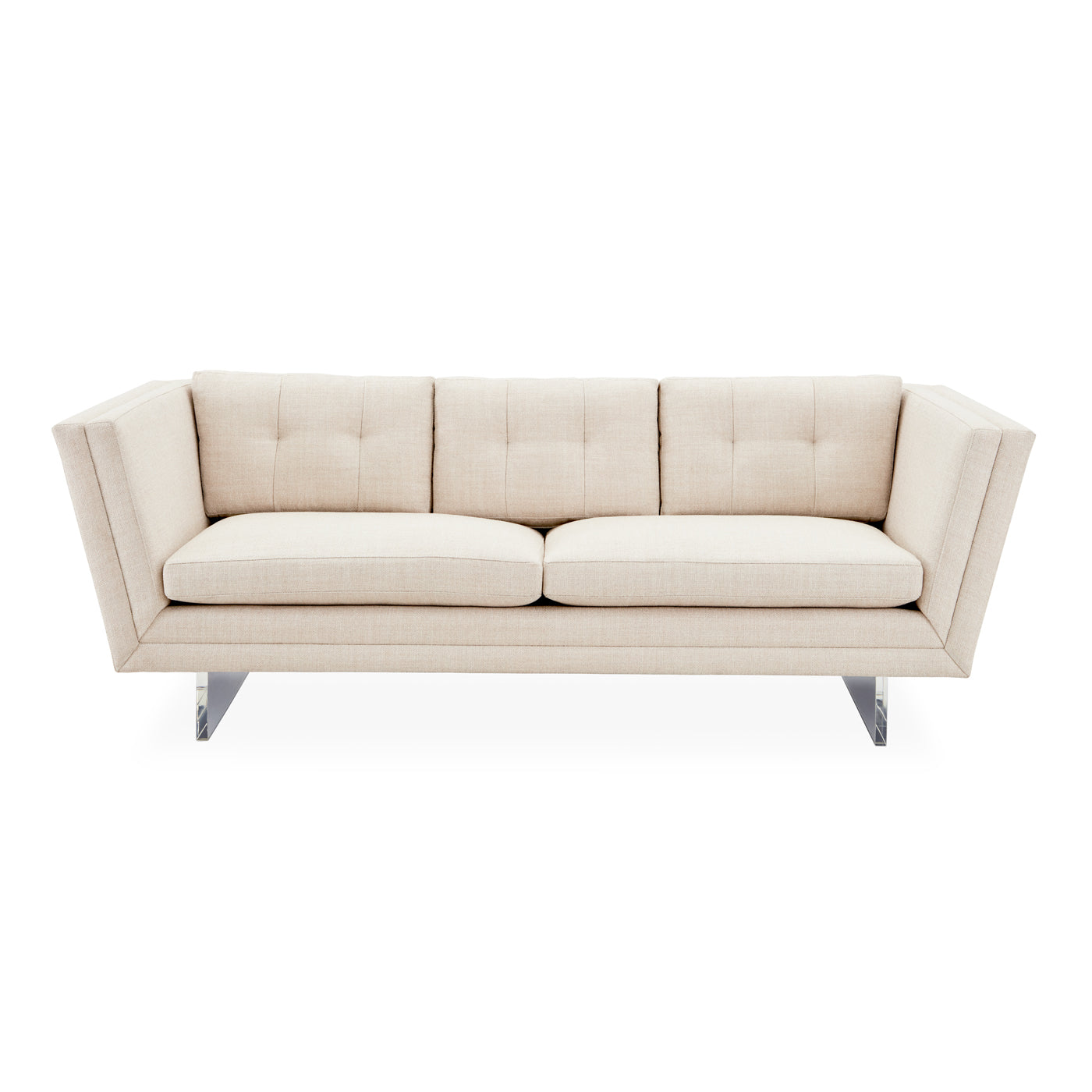 sebastian sofa deluxe linen acrylic sleigh legs - front view