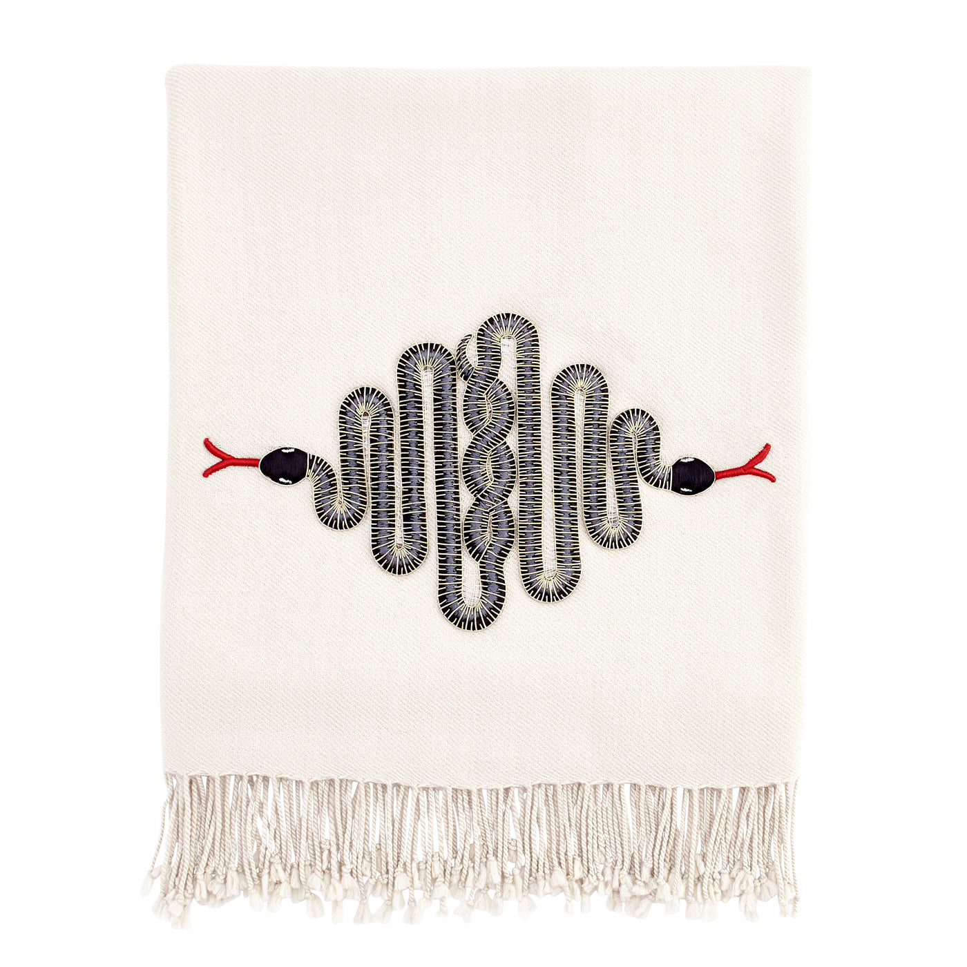 snake embellished throw merino wool white glass beads black - front view
