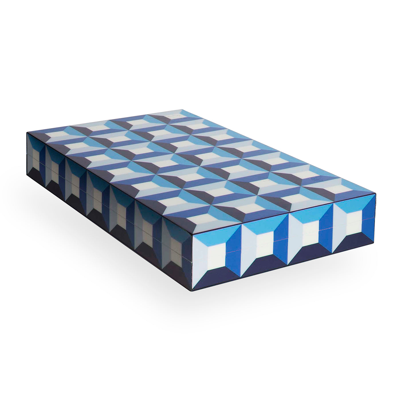 sorrento backgammon set lacquer blue closed with chips - angle view