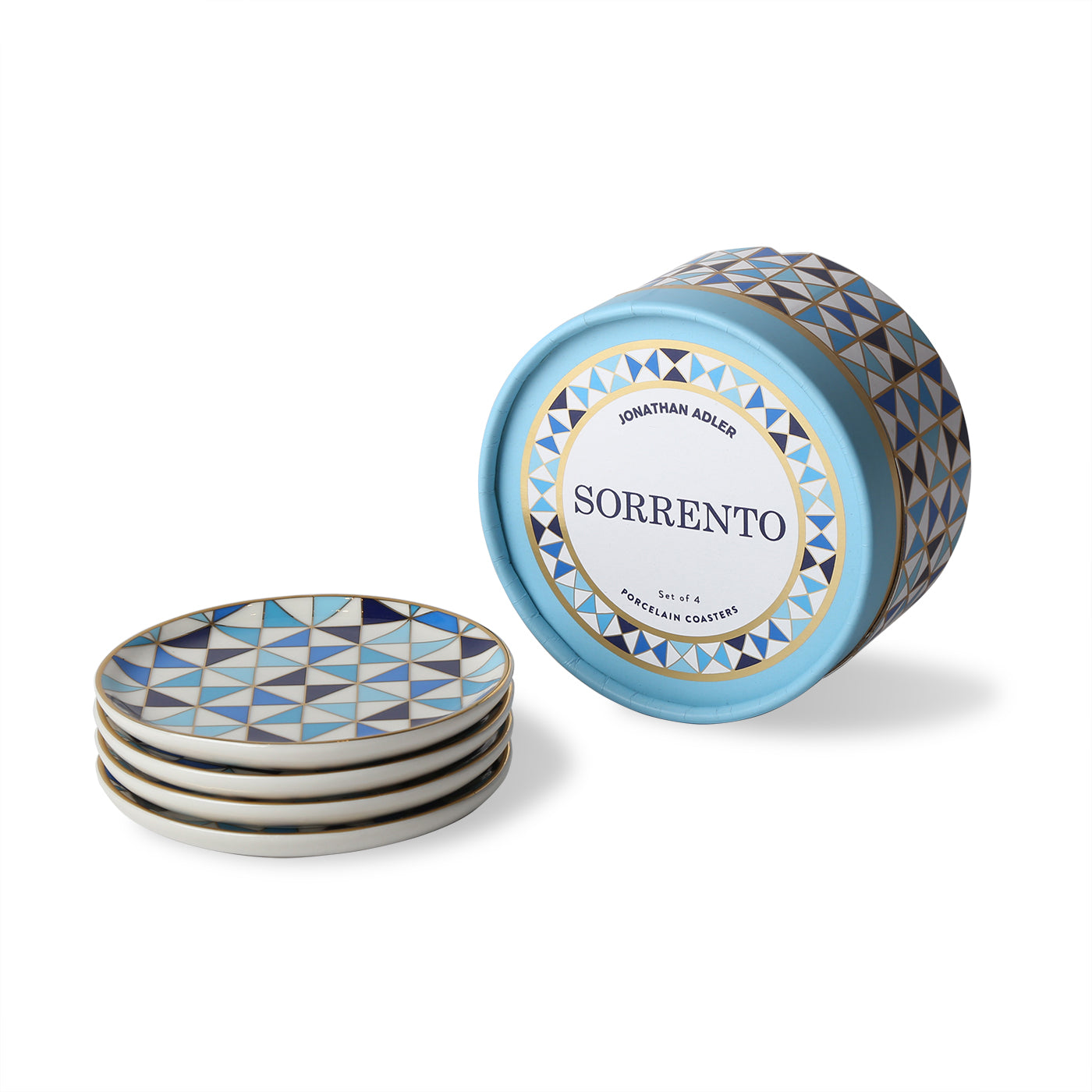 sorrento coasters porcelain blue with box - angle view