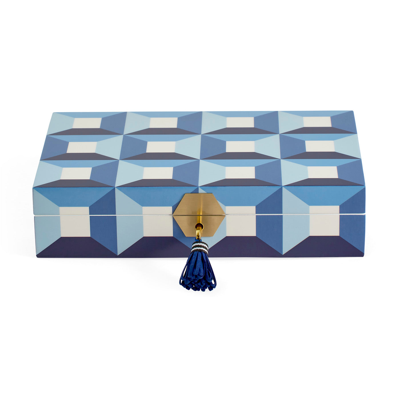 sorrento lacquer jewelry box blue open - angle view